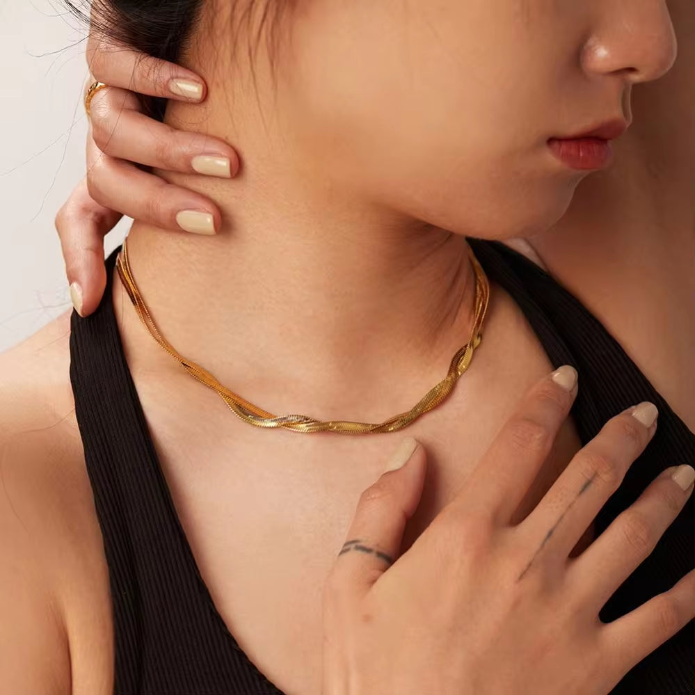 Waterproof Stainless Steel Thick Chain Layers Bead Snake Paperclip Cuban Chain Choker Necklace