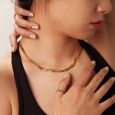 Waterproof Stainless Steel Thick Chain Layers Bead Snake Paperclip Cuban Chain Choker Necklace