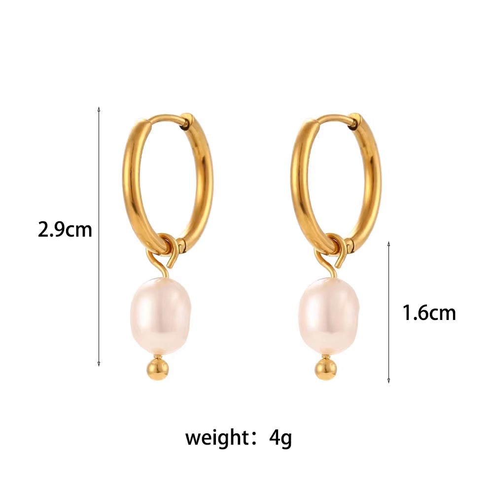 Drop Ship Elegant Fresh Water Pearl Drop Earring 18K Gold Plated Stainless Steel Gold Hoop Earring