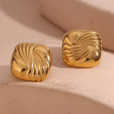 Trend 2024 Square Engraved Wing Stud Earrings Gold Plated Statement Jewelry Stainless Steel Earrings