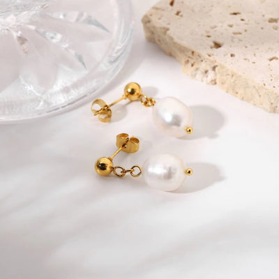 Stainless Steel Freshwater Pearl Earrings 18K PVD Coating Natural Baroque Pearl Earrings