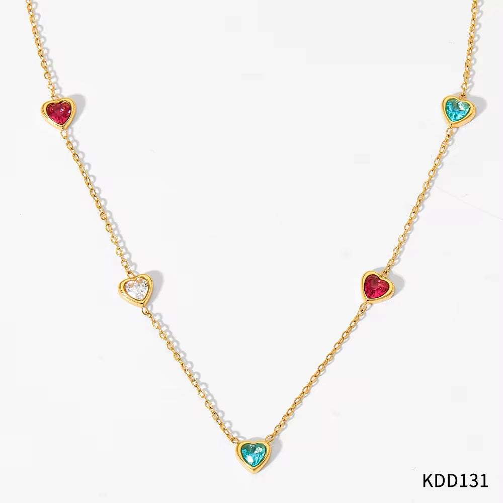 Luxury Jewelry Stainless Steel Chain Chocker Heart Zircon Pendant Necklace