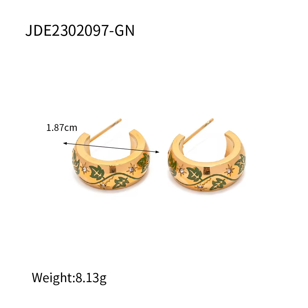 Spring Enameled 18K Gold Plated Flower Tree Animal Pattern Zircon Rings Necklace Earrings Set Jewelry