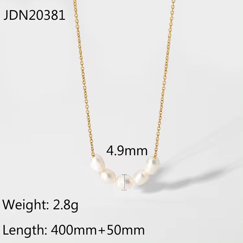 Waterproof 18K Gold Plated Stainless Steel Jewelry Freshwater Pearl Necklace Set for Women