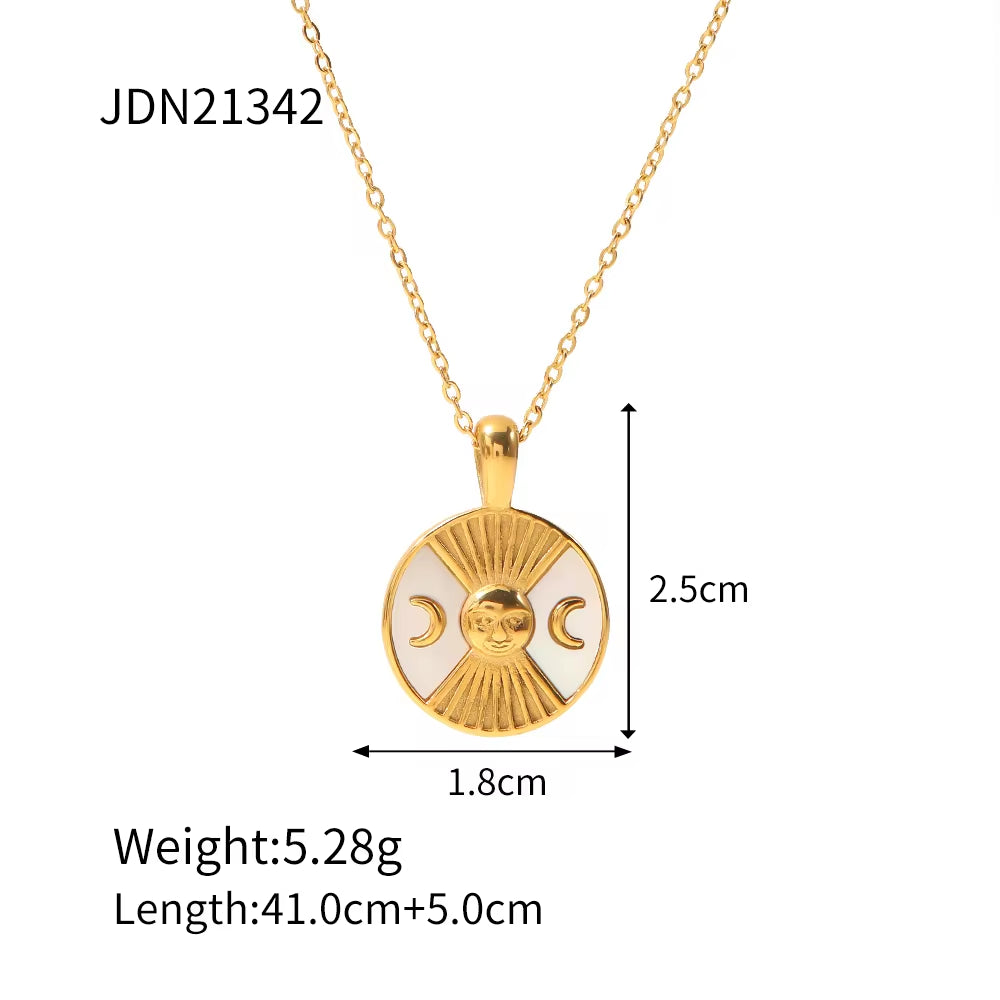 Waterproof Zircon Texture Necklace Stainless Steel Green Zircon round Eye Sunburst Medallion Necklaces