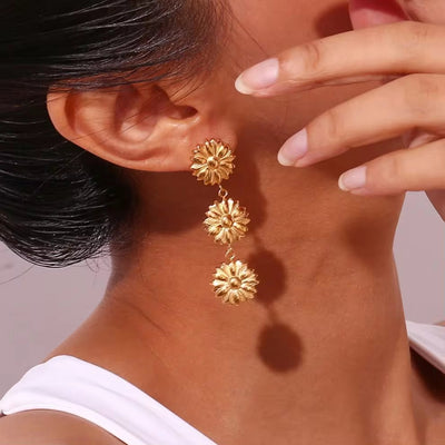 Flower Stud Earrings for Women Gold Plated Stainless Steel Tassel Earrings Gifts for Women