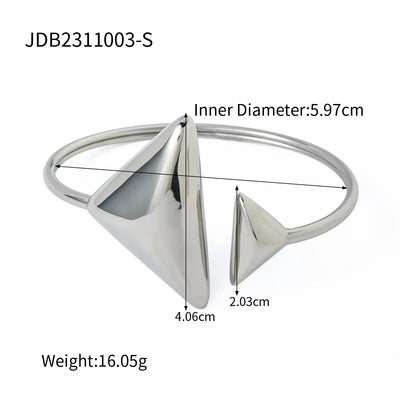 Chunky 18K High Polish Stainless Steel Jewelry Bangle Geometric Smooth Triangle Earring Necklace Set Clean Fit