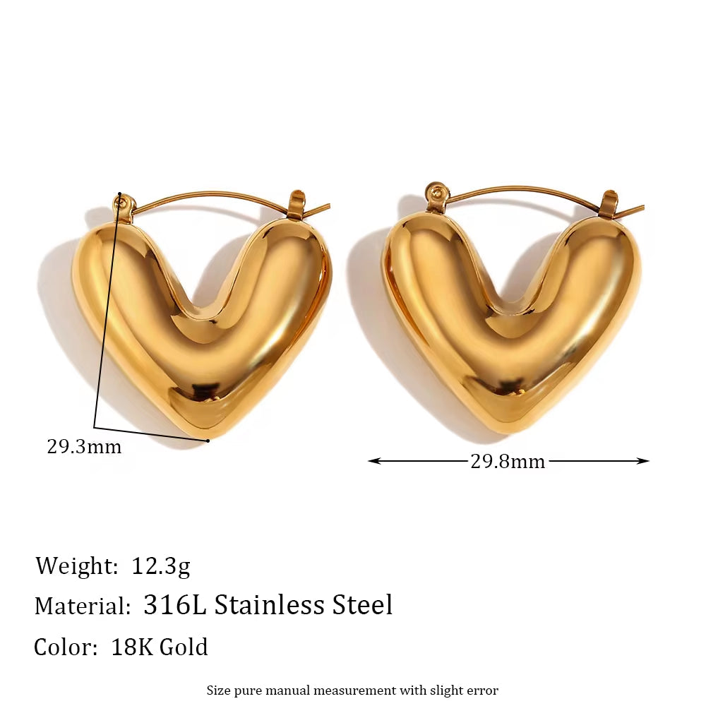 Saint Valentin 2024 Hollow Heart Hoop Earrings Gold Plated Jewelry Stainless Steel Gifts for Women