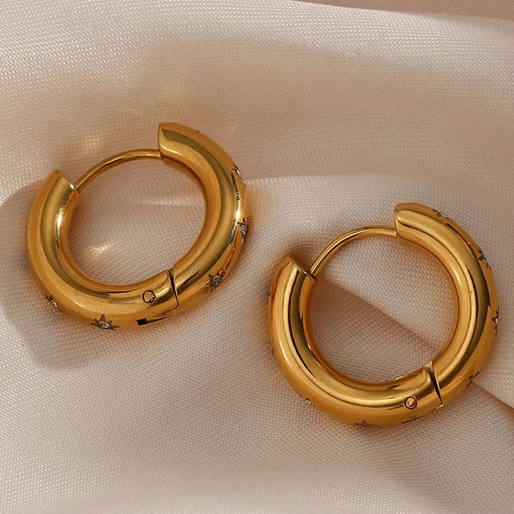 Drop Shipping Minimalist Shining Zircon Hoop Earring 18K Gold Plated Stainless Steel Hoop Earrings