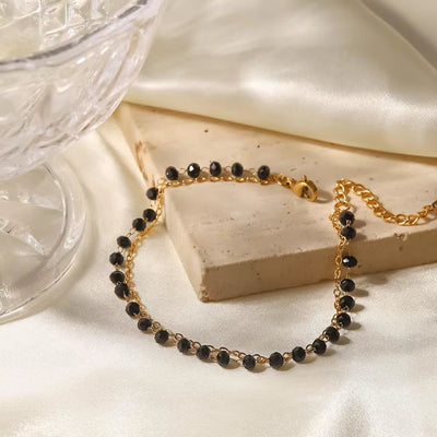 New Trendy 18K Plated Stainless Steel Jewelry Double Layer Black Glass Bead Chain Bracelet for Women