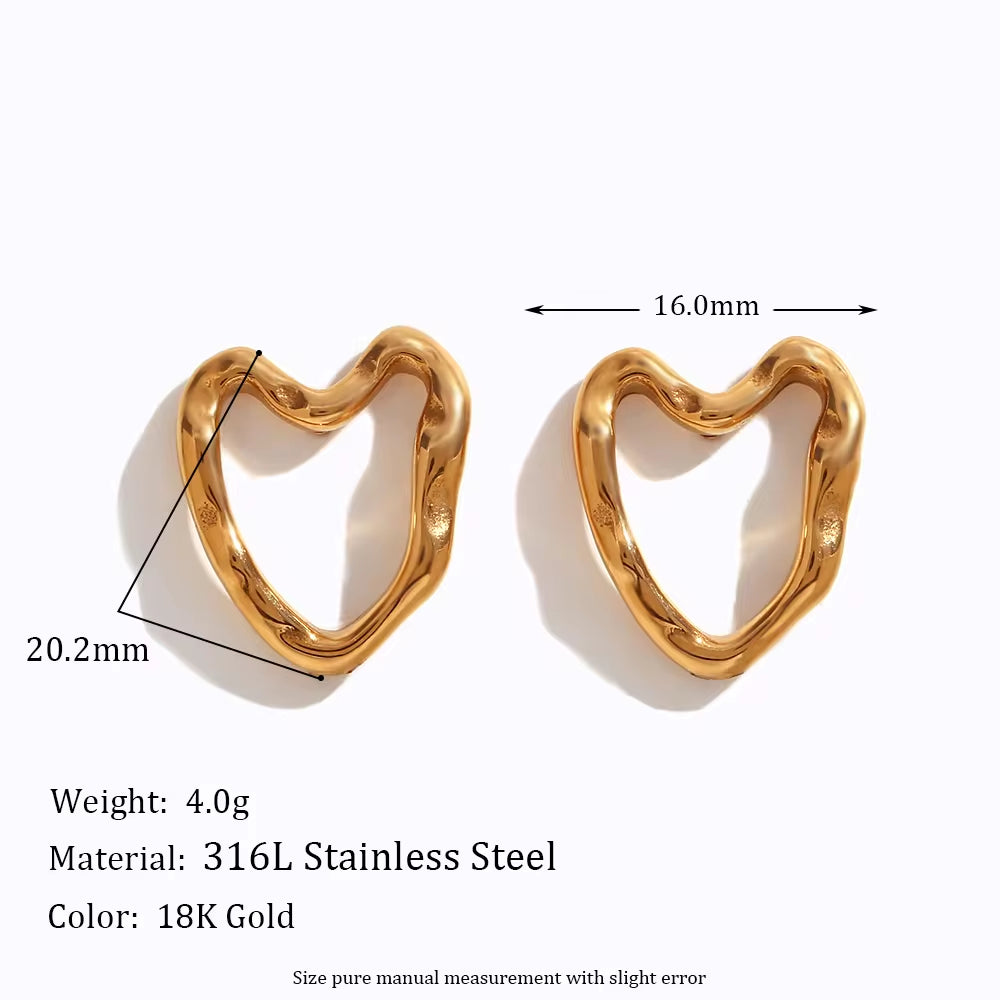 Hollow Heart Stud Earrings Set Gold Plated Women Jewelry Stainless Steel Gift for Women