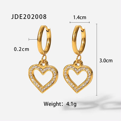 18K Zircon Love Heart Series Hoop Earrings Stainless Steel Romantic Gift Jewelry Pearl Pendant Earrings for Women