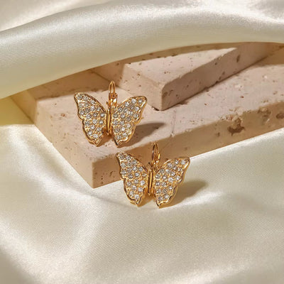 New Arrivals Full Zircon Inlaid Butterfly Shape Earrings Stainless Steel Gold Plated Hoop Earrings