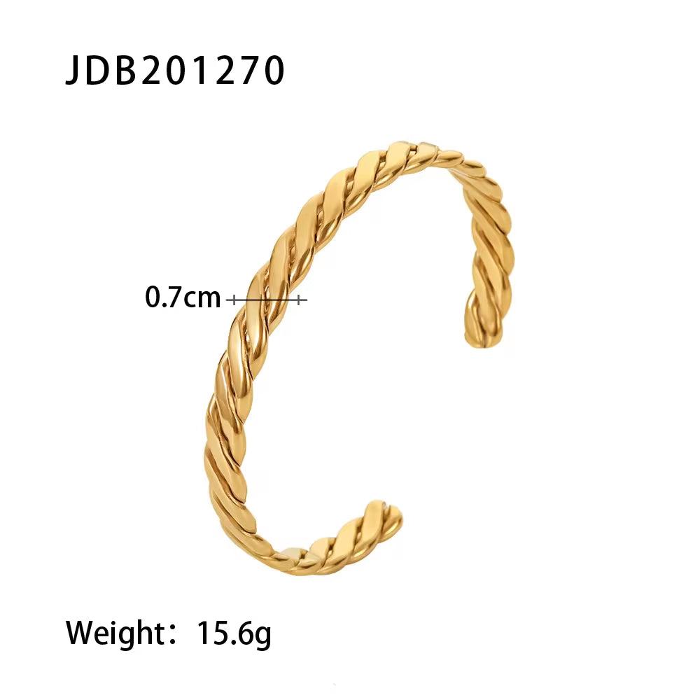 Ins Popular 18K Gold Plated Twisted Wide Cuban Chain Stainless Steel Bangles for Women Gift