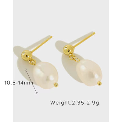 Baroque Small Silver 925 Sterling Mother Freshwater Drop Hoop Jewelry Plated Women Pearl Earring