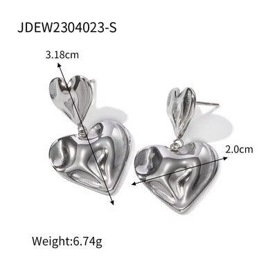 Trendy 18K Gold Plated Colorful Enamel Love Earring Stainless Steel Chunky Smooth Double Heart Drop Earrings