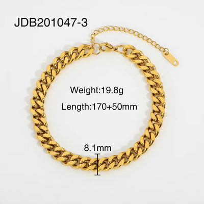 3Mm 6Mm 8Mm 12Mm Miami Cuban Chain Bracelet Punk Jewelry for Men Women 18K Gold Plated Stainless Chain Bracelet