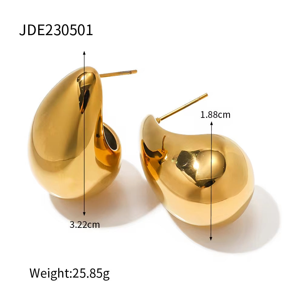 Fashion Water Drop Tarnish Free Chunky 18K Gold Plated Stainless Steel Jewelry Earrings for Women