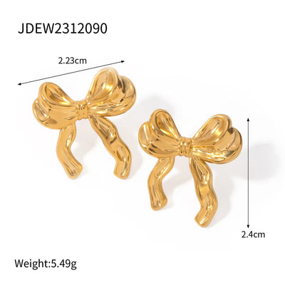 New Trend Bow Design Series Rings Gold Jewelry Stainless Steel Bow Pendant Necklace Earrings Sets