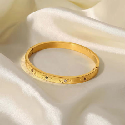 Fashion 18K Gold Plated round Colorful Zirconia Eye Design Stainless Steel Bangles for Gift