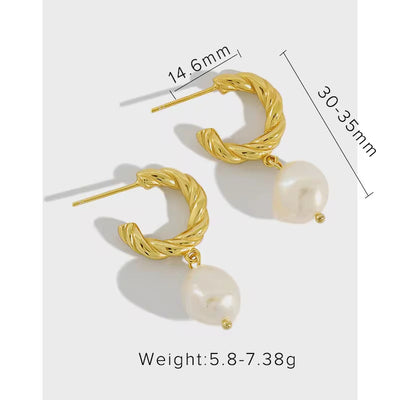 Baroque Small Silver 925 Sterling Mother Freshwater Drop Hoop Jewelry Plated Women Pearl Earring