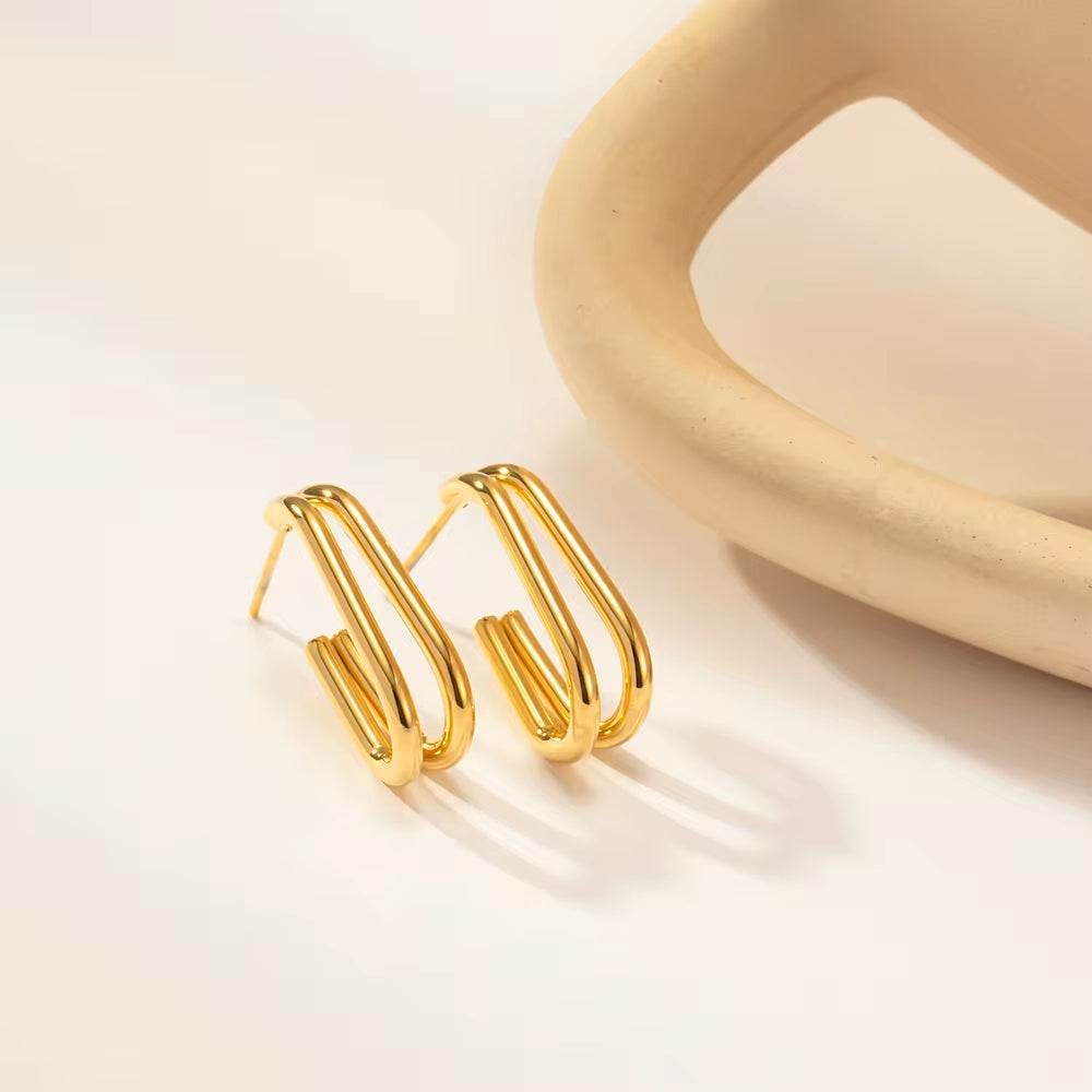 Pitite 2 Layer Geometric Dainty Ins Popular 18K PVD Gold Plated Stainless Steel Hoop Earrings