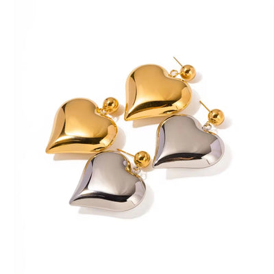 Waterproof Heart Pendant Earring 18K Gold Plated PVD Stainless Steel Smooth Chunky Love Drop Earring