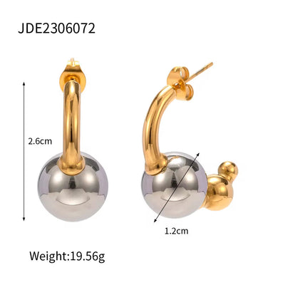 Moon Shape Cleanfit Earring 18K PVD Gold Silver Plated Stainless Steel Irregular  Design Beads Stud Earring