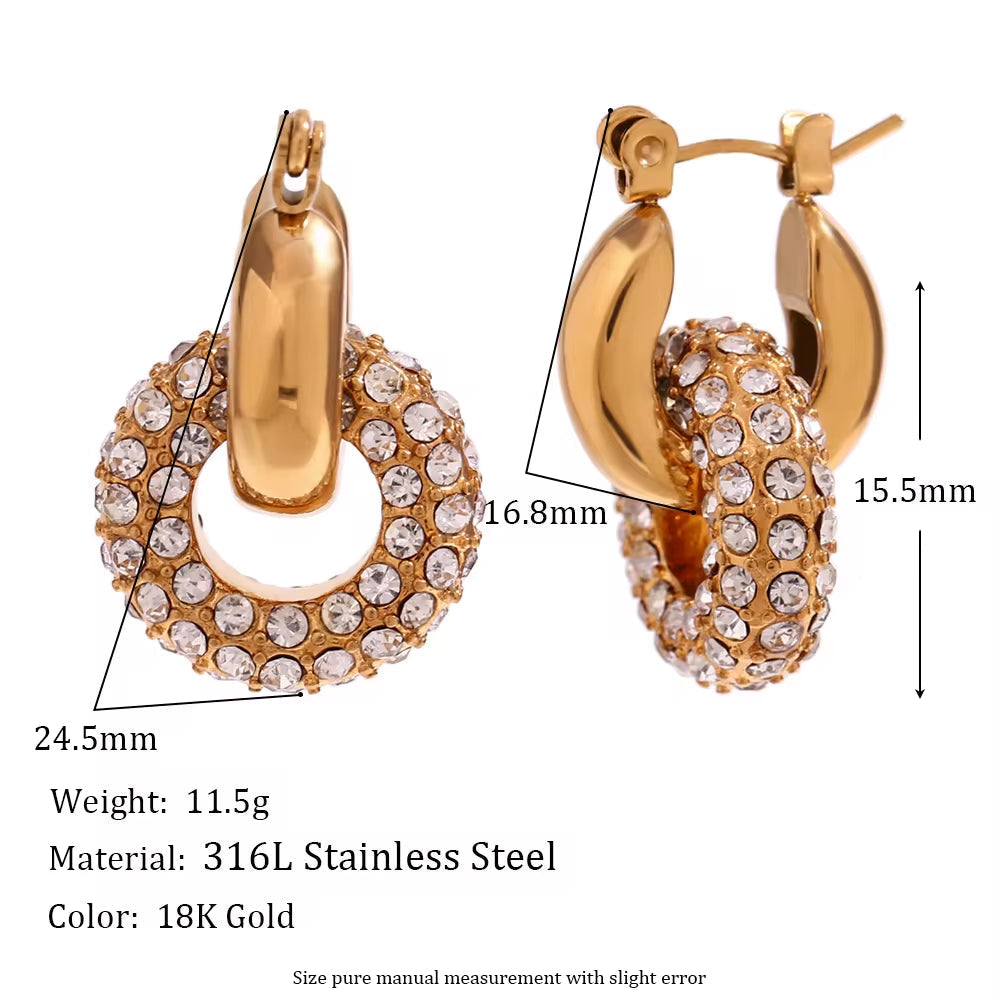 Christmas Jewelry Shining Zircon Donut Hoop Earring Gold Plated Huggie Earrings Stainless Steel Jewelry