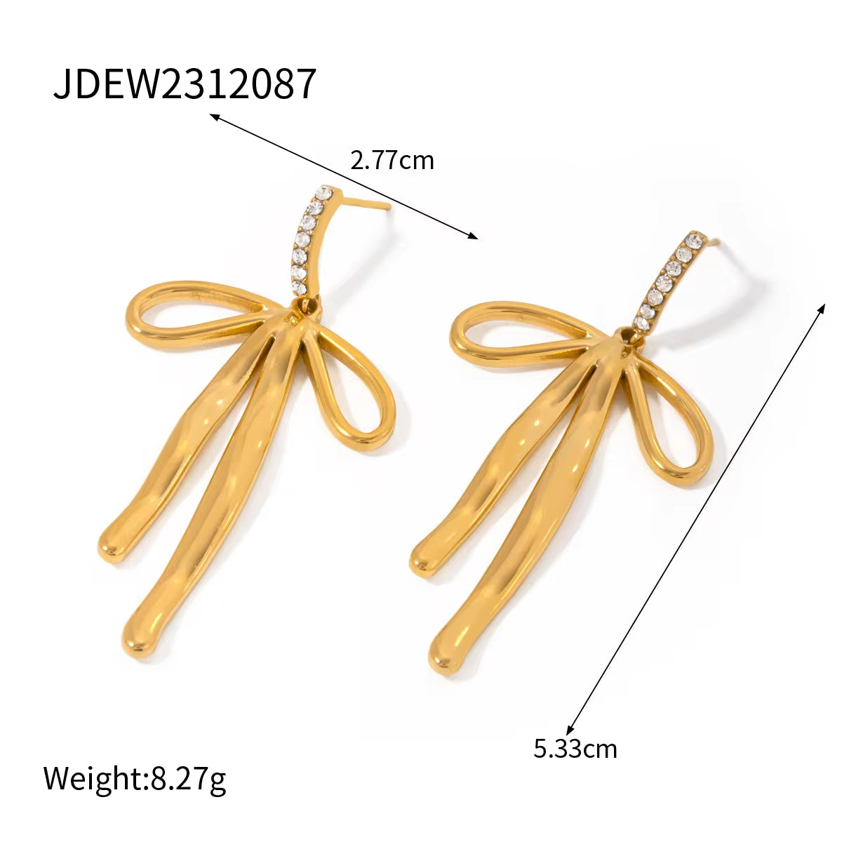 New Trend Bow Design Series Rings Gold Jewelry Stainless Steel Bow Pendant Necklace Earrings Sets