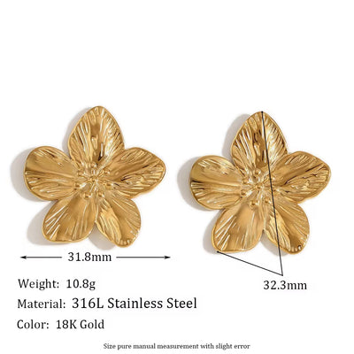 Waterproof Jewelry Engraved Flower Earrings Gold Plated Stud Earrings Stainless Steel Earrings Jewelry Women