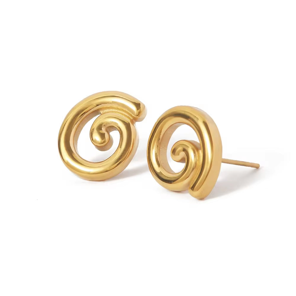 Minimalist Geometric Spiral Waterproof 18K Gold Plated Stainless Steel Stud Earrings Women Jewelry