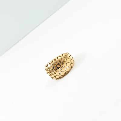 Wholesale Custom 18K Gold Plated Chunky Finger Rings Stainless Steel Textured Gold Hammer Rings for Women