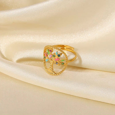 Ins Colorful Style Gold Plated round Shape Enamel Open Ring Simple Jewelry Cubic Zirconia Finger Rings for Women