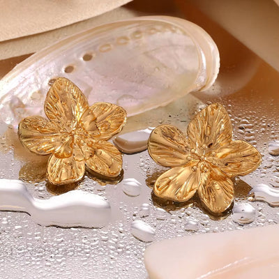 Waterproof Jewelry Engraved Flower Earrings Gold Plated Stud Earrings Stainless Steel Earrings Jewelry Women