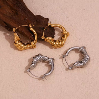 Chunky Hoop Earrings Gold Plated Hoop Earrings Twisted Statement Jewelry Stainless Steel Earrings