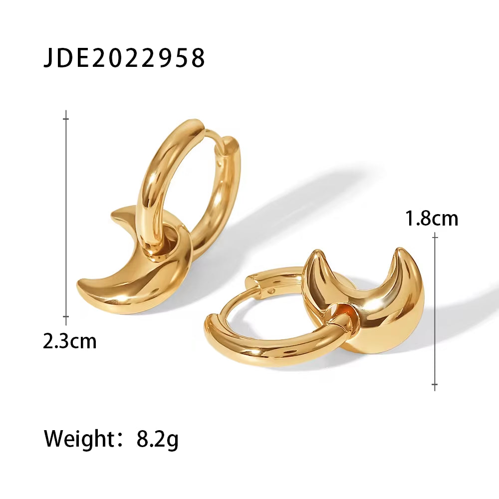 PVD Gold Plated Stainless Steel Heart Star Moon Pendant Charm Earrings for Ladies Party Jewelry