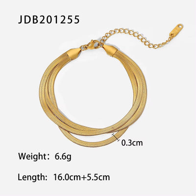 Three Layered Herringbone Chain Bracelet Wrist Jewelry 18K Gold Plated Stainless Steel Flat Snake Chain Bracelets for Women