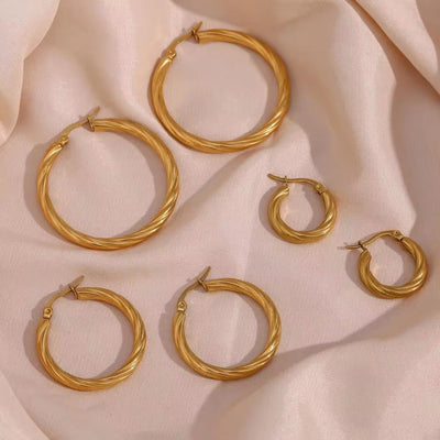 Drop Shipping Croissant Texture Hoop Earring Tarnish Free 18K Gold Plated Stainless Steel Ladies Earrings Women Jewelry