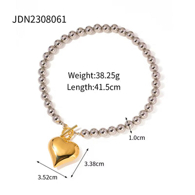 Stainless Steel Chunky Heart Shape Beaded Necklace Chain Fashion Jewelry for Women