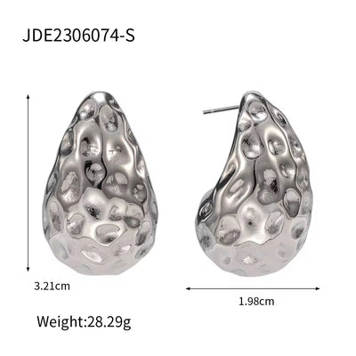 Anti-Tarnish Steel Grey Stainless Steel Chunky Earring Women Luxury Hoop Water Tear Drop Stud Earrings