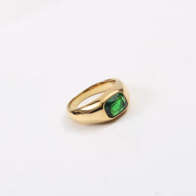 Tarnish Free 18K Gold Plated Chunky Green Zircon Stainless Steel Rings for Women Statement Rings Waterproof Jewelry