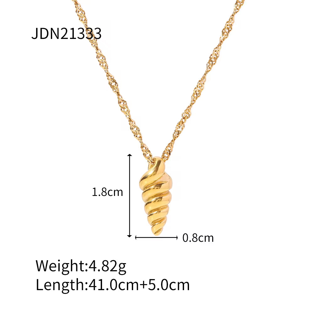 INS Trend 18K Gold Plated Spiral Croissant Necklace Stainless Steel Screw Pendant Necklace for Girls