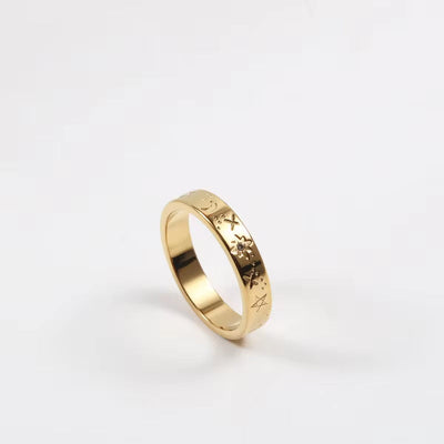 Fashion Titanium Steel Gold Plated Star and Moon Ring Retro Personality Stainless Steel Universe Galaxy Ring Woman