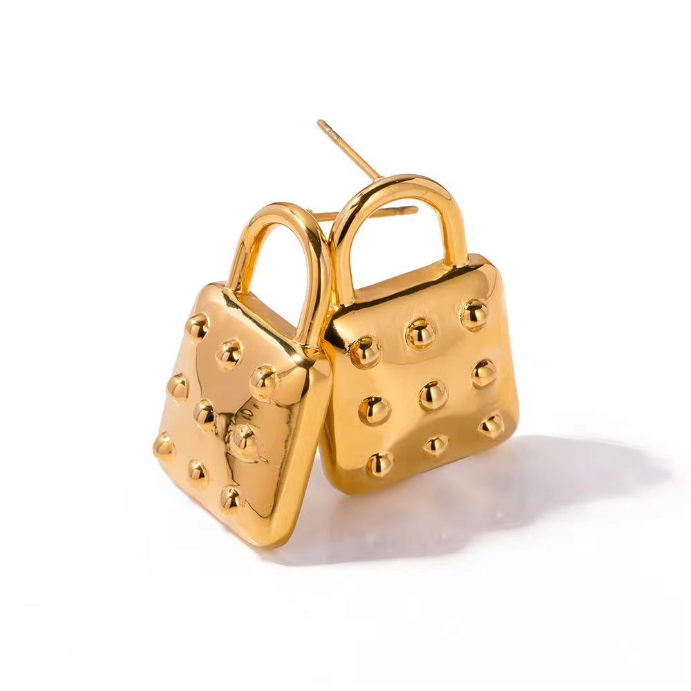 18K Gold Plated Stainless Steel Waterproof Custom Luxury Bag Shape Earrings Wholesale Bulk