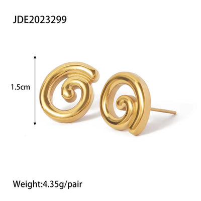 Minimalist Geometric Spiral Waterproof 18K Gold Plated Stainless Steel Stud Earrings Women Jewelry