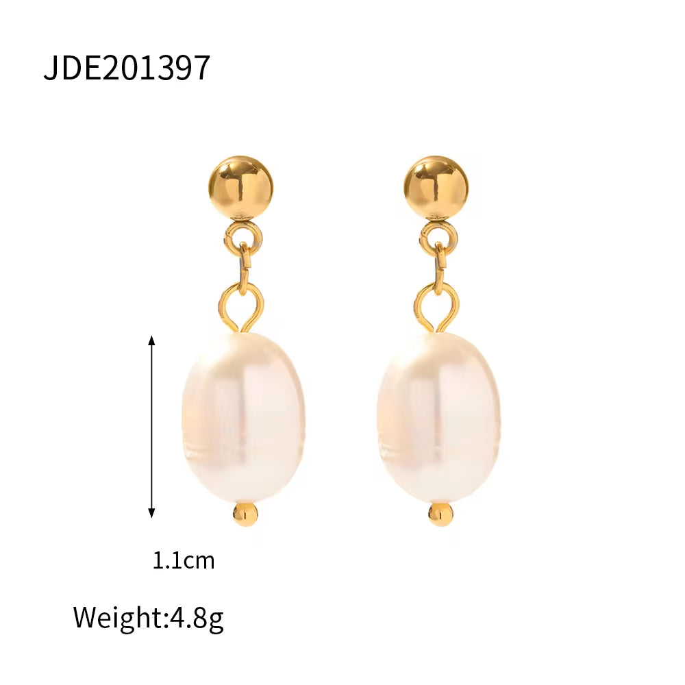 Fashion Jewelry Stainless Steel Wave CC Hoop Earring 18K Gold Plated Freshwater Pearl Drop Earring