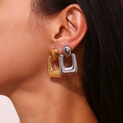 Bold Statement Earrings Hollow Square Drop Earrings Gold Plated Stud Earrings Stainless Steel Jewelry