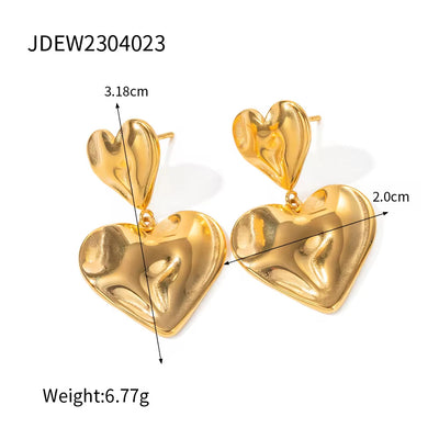 Trendy 18K Gold Plated Colorful Enamel Love Earring Stainless Steel Chunky Smooth Double Heart Drop Earrings