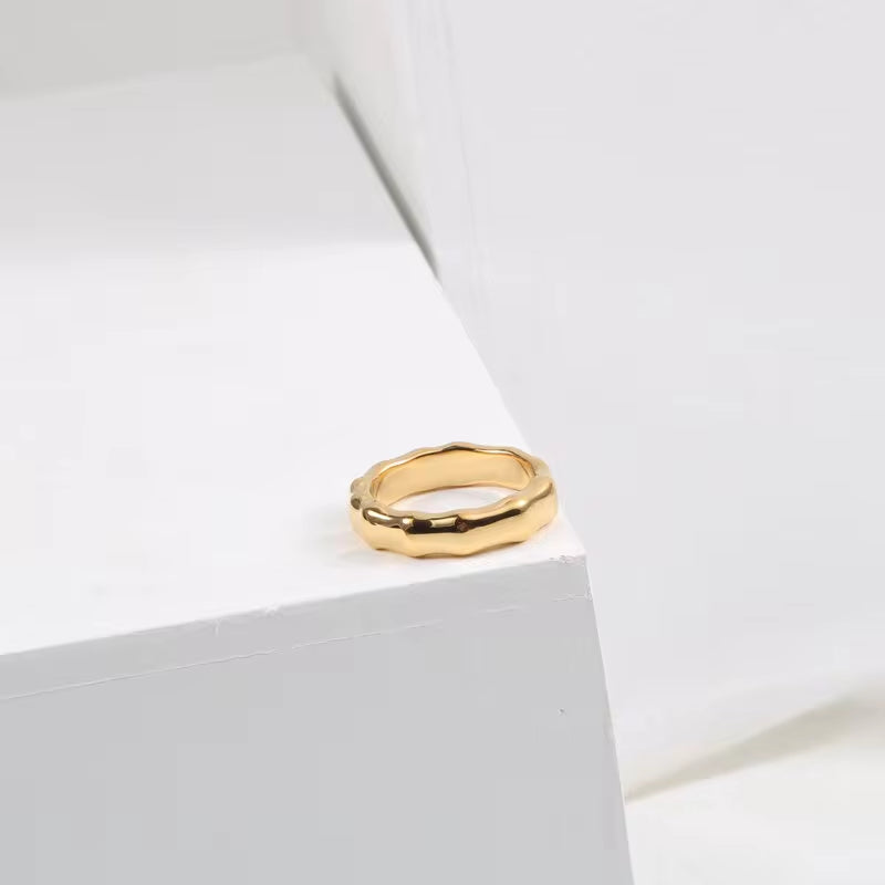 Ins Hot High End 18K Gold Plated Chunky Bamboo Rings Trendy Earrings Wholesale Stainless Steel Jewelry